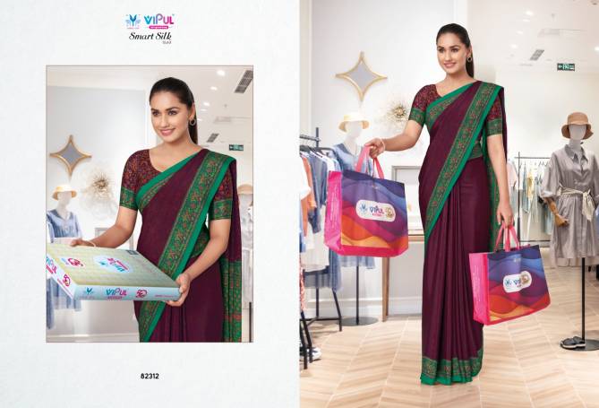 Smart Silk By Vipul Crape Printed Uniform Saree Wholesale Market In Surat
